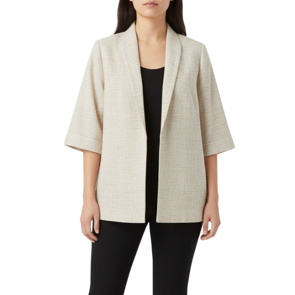 Eileen Fisher Metallic Silk Blend Jacket Short Sleeve‎ Open Front – Size M